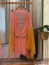 Premium chiffon handwork semi stitched  with dual shade  dupatta-2116